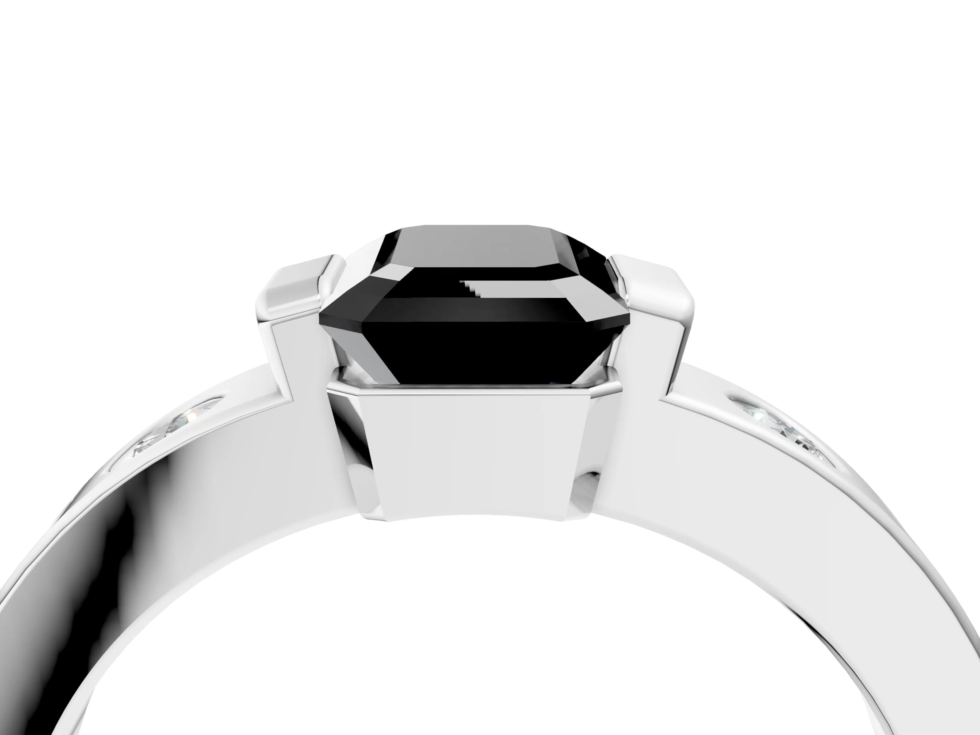 White gold Fancy Black Emerald Cut Brilliant Channel-Set Diamond Ring with Bezel Prong Setting_16