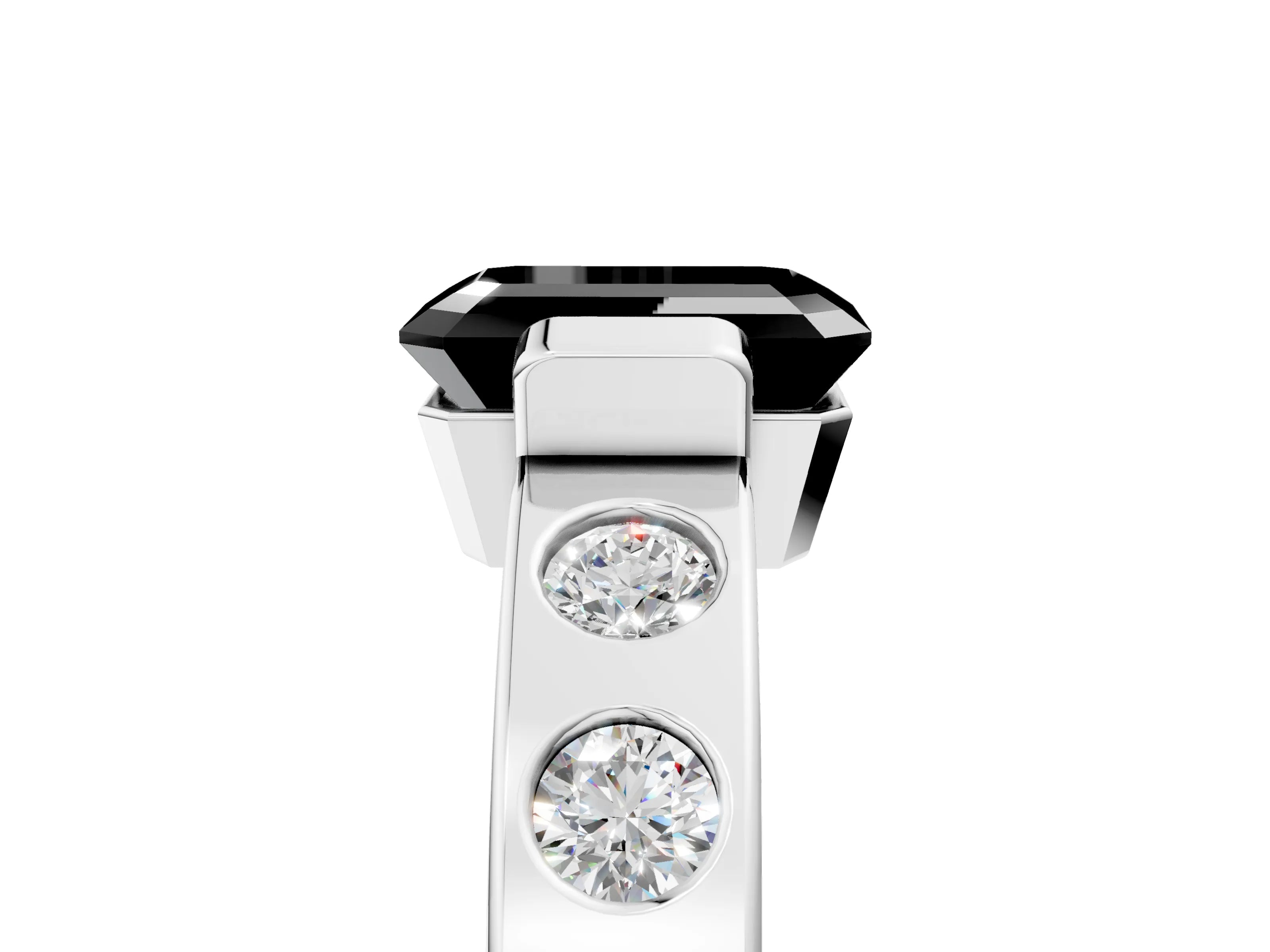 White gold Fancy Black Emerald Cut Brilliant Channel-Set Diamond Ring with Bezel Prong Setting_17