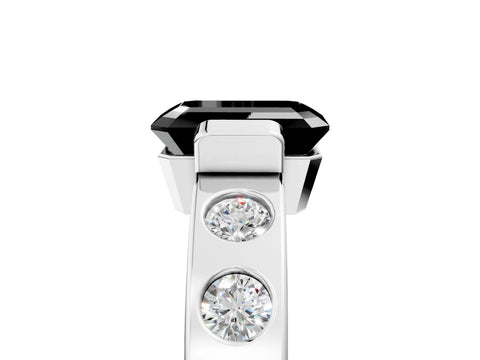 White gold Fancy Black Emerald Cut Brilliant Channel-Set Diamond Ring with Bezel Prong Setting_17