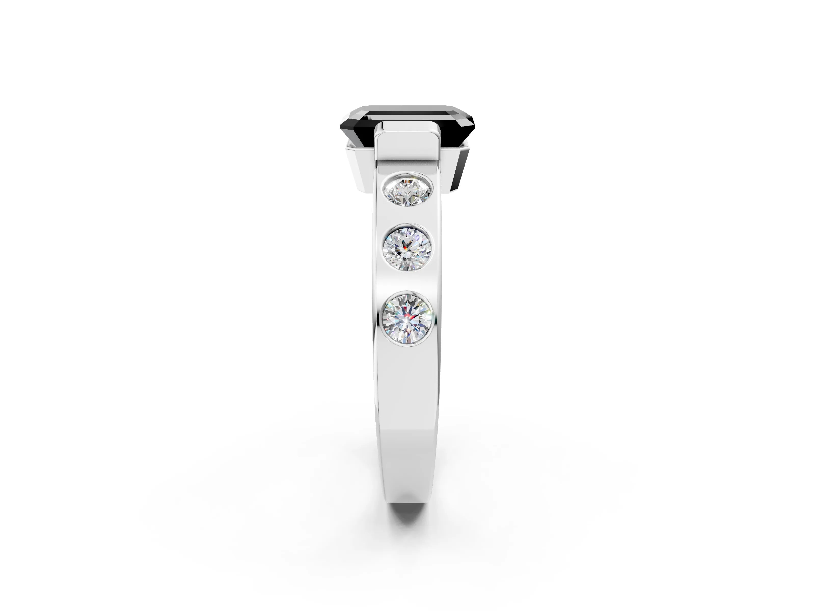 White gold Fancy Black Emerald Cut Brilliant Channel-Set Diamond Ring with Bezel Prong Setting_2