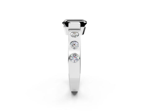 White gold Fancy Black Emerald Cut Brilliant Channel-Set Diamond Ring with Bezel Prong Setting_2