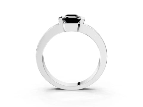 White gold Fancy Black Emerald Cut Brilliant Channel-Set Diamond Ring with Bezel Prong Setting_3