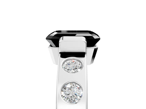 White gold Fancy Black Emerald Cut Brilliant Channel-Set Diamond Ring with Bezel Prong Setting_5