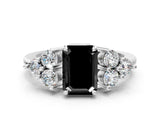 White gold Fancy Black Emerald Cut Brilliant Diamond Cluster Accent Solitaire Ring with Prong Setting_12