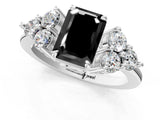 White gold Fancy Black Emerald Cut Brilliant Diamond Cluster Accent Solitaire Ring with Prong Setting_13