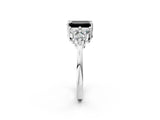 White gold Fancy Black Emerald Cut Brilliant Diamond Cluster Accent Solitaire Ring with Prong Setting_14
