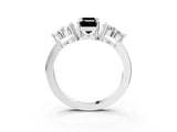 White gold Fancy Black Emerald Cut Brilliant Diamond Cluster Accent Solitaire Ring with Prong Setting_15