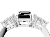 White gold Fancy Black Emerald Cut Brilliant Diamond Cluster Accent Solitaire Ring with Prong Setting_16