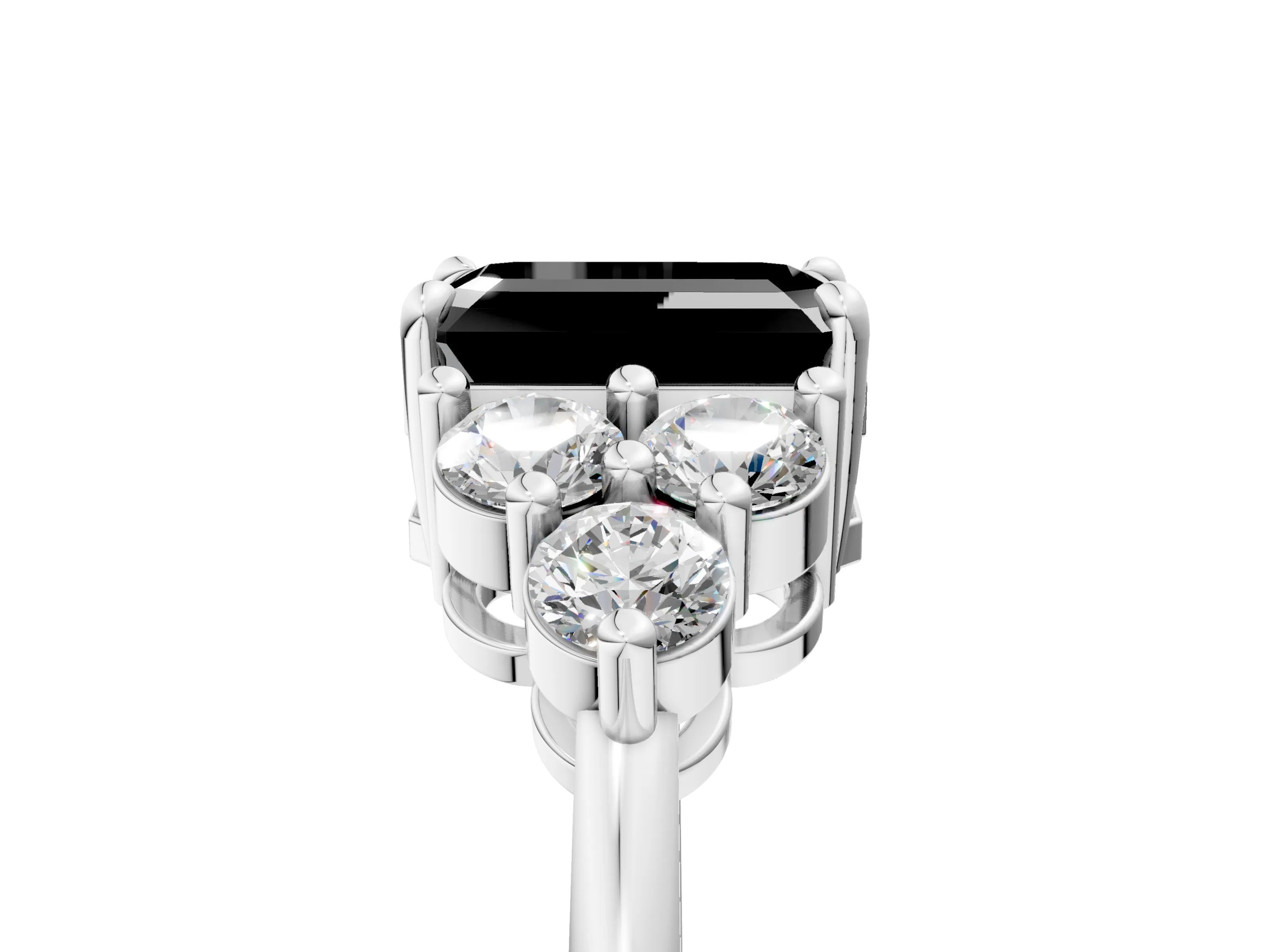White gold Fancy Black Emerald Cut Brilliant Diamond Cluster Accent Solitaire Ring with Prong Setting_17