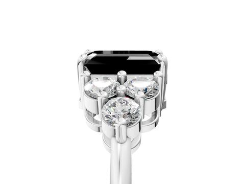 White gold Fancy Black Emerald Cut Brilliant Diamond Cluster Accent Solitaire Ring with Prong Setting_17