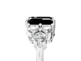 White gold Fancy Black Emerald Cut Brilliant Diamond Cluster Accent Solitaire Ring with Prong Setting_17