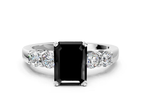 White gold Fancy Black Emerald Cut Brilliant Diamond Five-Stone Engagement Ring with Prong Setting on a Classic Band_3