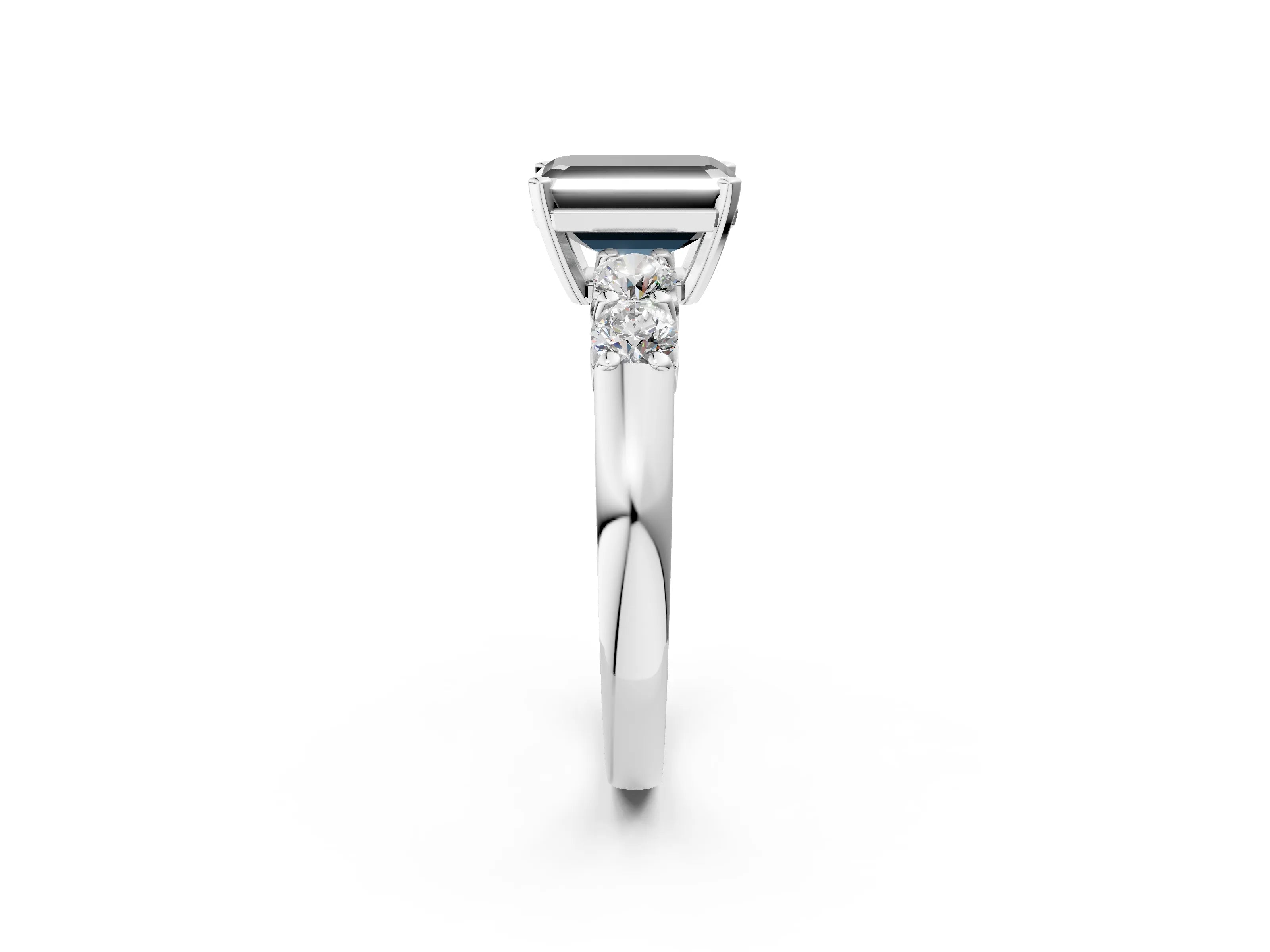 White gold Fancy Black Emerald Cut Brilliant Diamond Five-Stone Engagement Ring with Prong Setting on a Classic Band_5