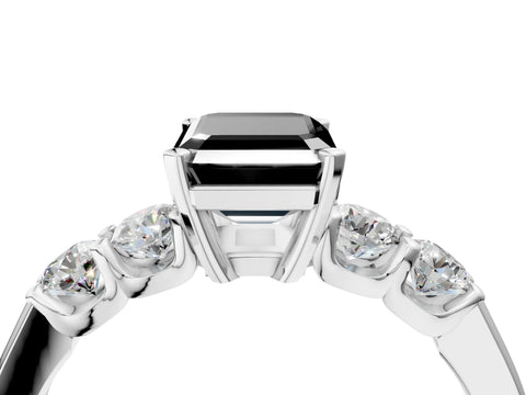 White gold Fancy Black Emerald Cut Brilliant Diamond Five-Stone Engagement Ring with Prong Setting on a Classic Band_7