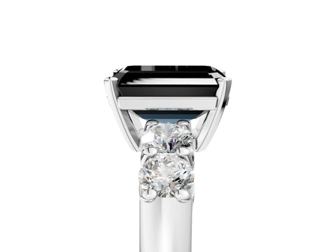 White gold Fancy Black Emerald Cut Brilliant Diamond Five-Stone Engagement Ring with Prong Setting on a Classic Band_8