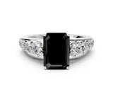 White gold Fancy Black Emerald Cut Brilliant Diamond Pavé Band with Six-Prong Setting_12