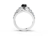 White gold Fancy Black Emerald Cut Brilliant Diamond Pavé Band with Six-Prong Setting_15