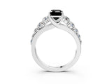 White gold Fancy Black Emerald Cut Brilliant Diamond Pavé Band with Six-Prong Setting_15