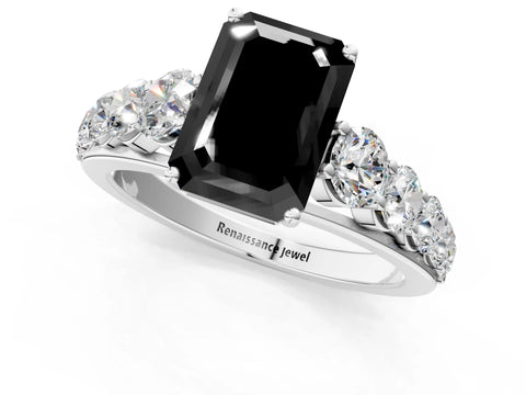 White gold Fancy Black Emerald Cut Brilliant Diamond Pavé Band with Six-Prong Setting_1