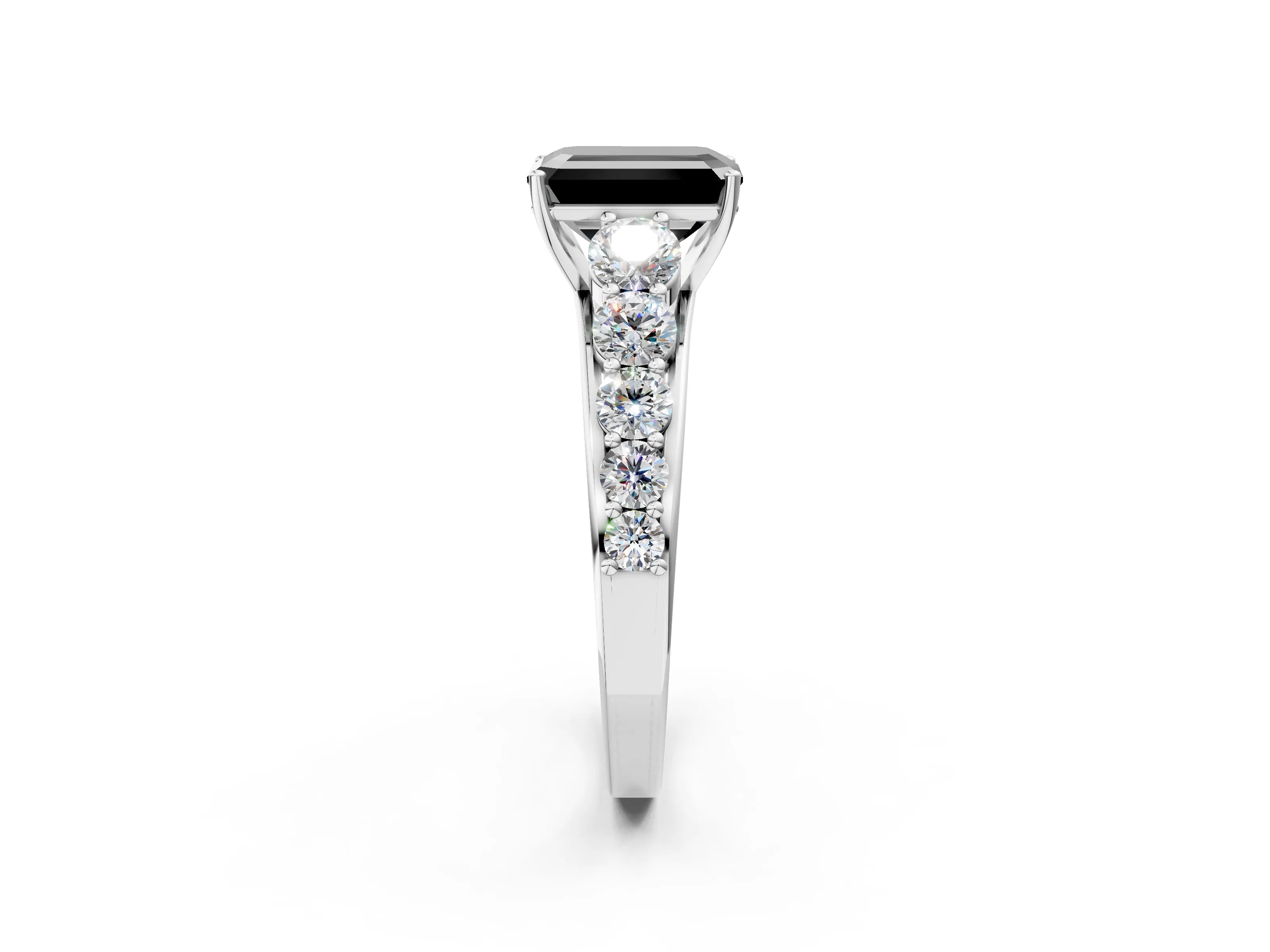 White gold Fancy Black Emerald Cut Brilliant Diamond Pavé Band with Six-Prong Setting_2