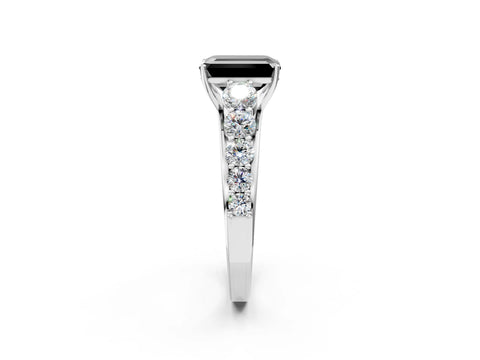 White gold Fancy Black Emerald Cut Brilliant Diamond Pavé Band with Six-Prong Setting_2