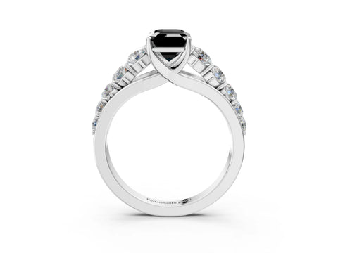 White gold Fancy Black Emerald Cut Brilliant Diamond Pavé Band with Six-Prong Setting_3