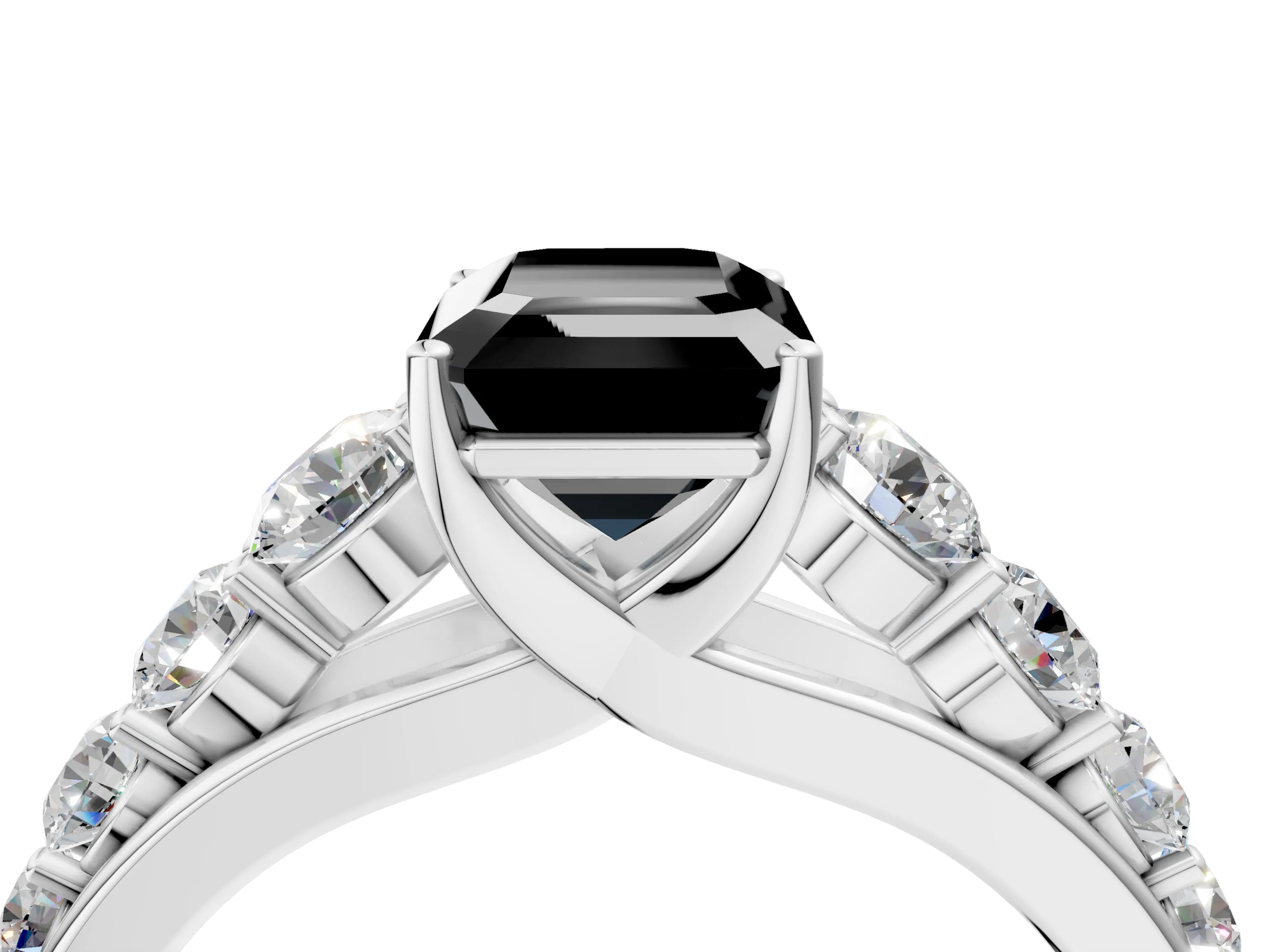 White gold Fancy Black Emerald Cut Brilliant Diamond Pavé Band with Six-Prong Setting_4