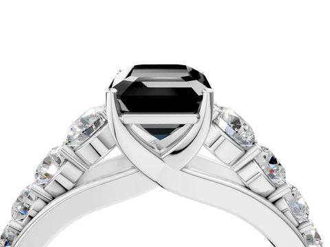 White gold Fancy Black Emerald Cut Brilliant Diamond Pavé Band with Six-Prong Setting_4