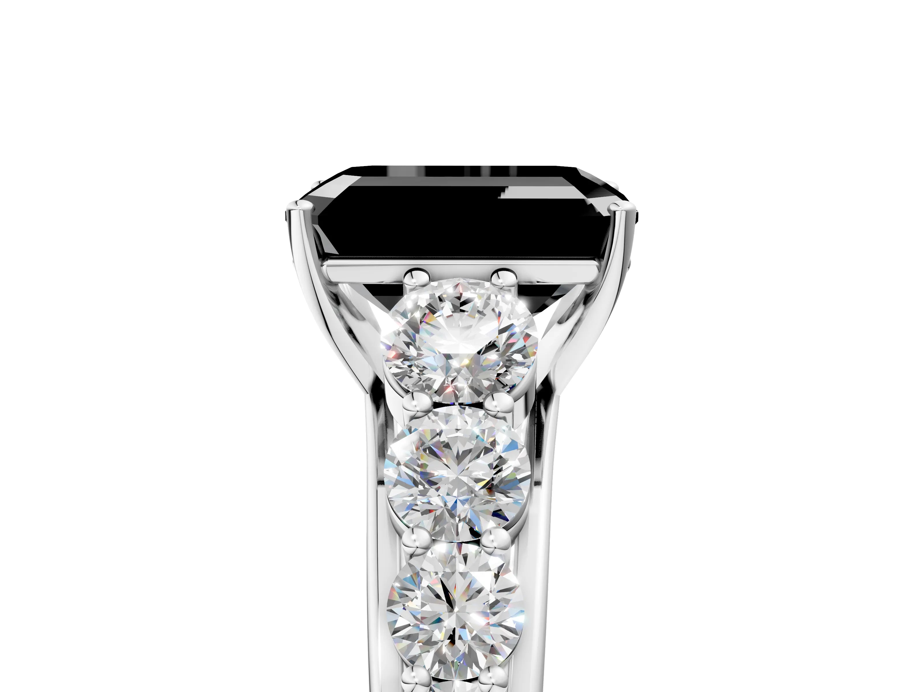 White gold Fancy Black Emerald Cut Brilliant Diamond Pavé Band with Six-Prong Setting_5