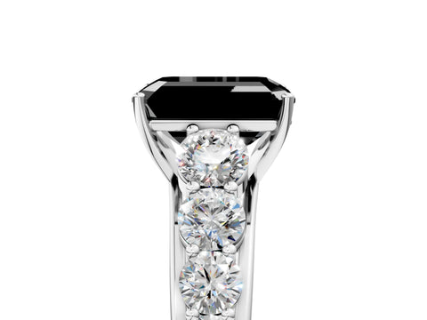 White gold Fancy Black Emerald Cut Brilliant Diamond Pavé Band with Six-Prong Setting_5