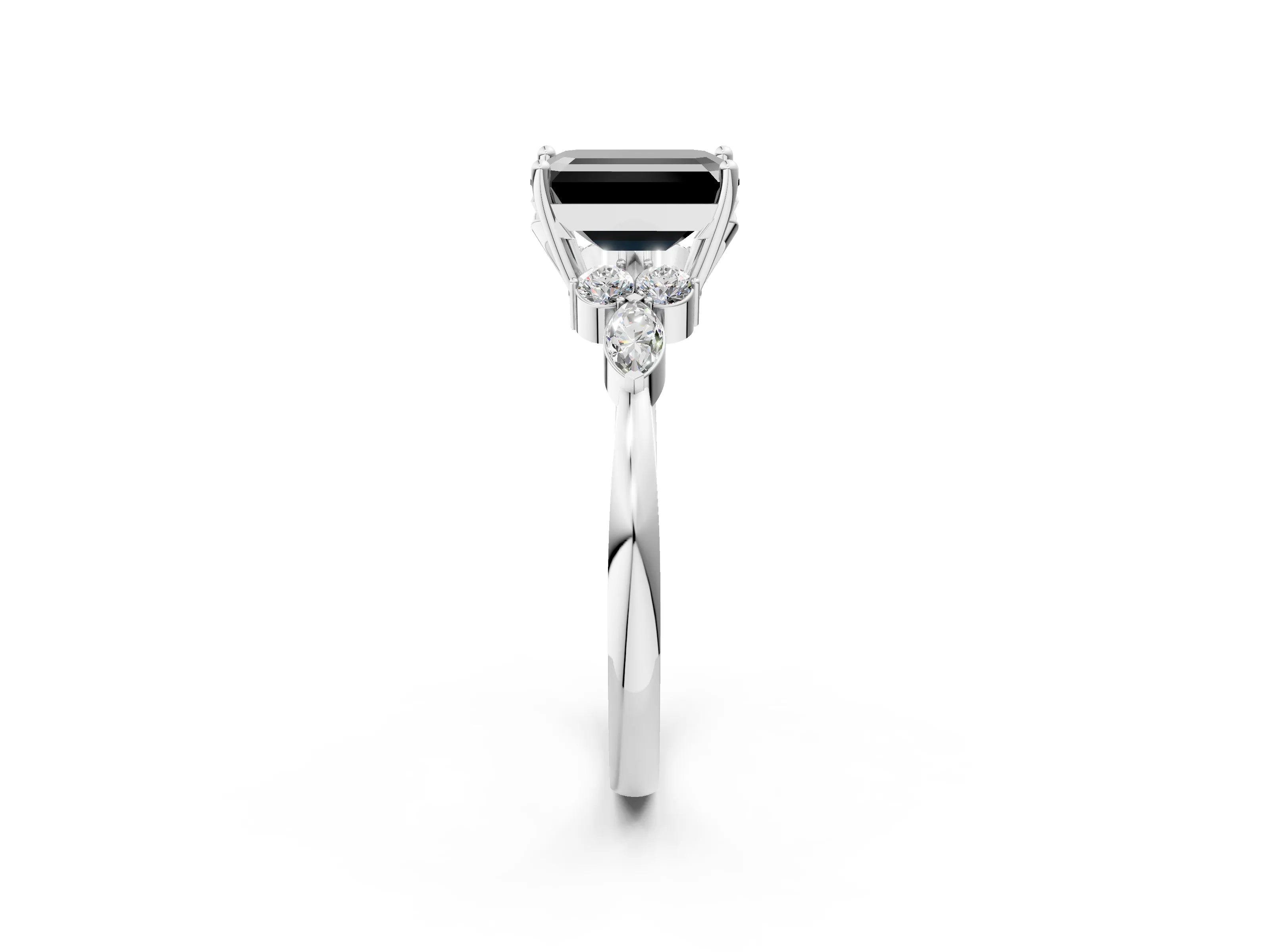 White gold Fancy Black Emerald Cut Brilliant Diamond Solitaire Ring with Pear Side Stones and Four-Prong Setting_20