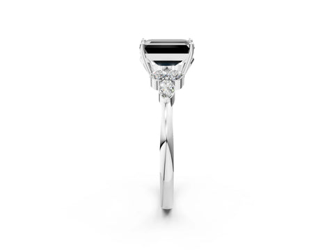 White gold Fancy Black Emerald Cut Brilliant Diamond Solitaire Ring with Pear Side Stones and Four-Prong Setting_20