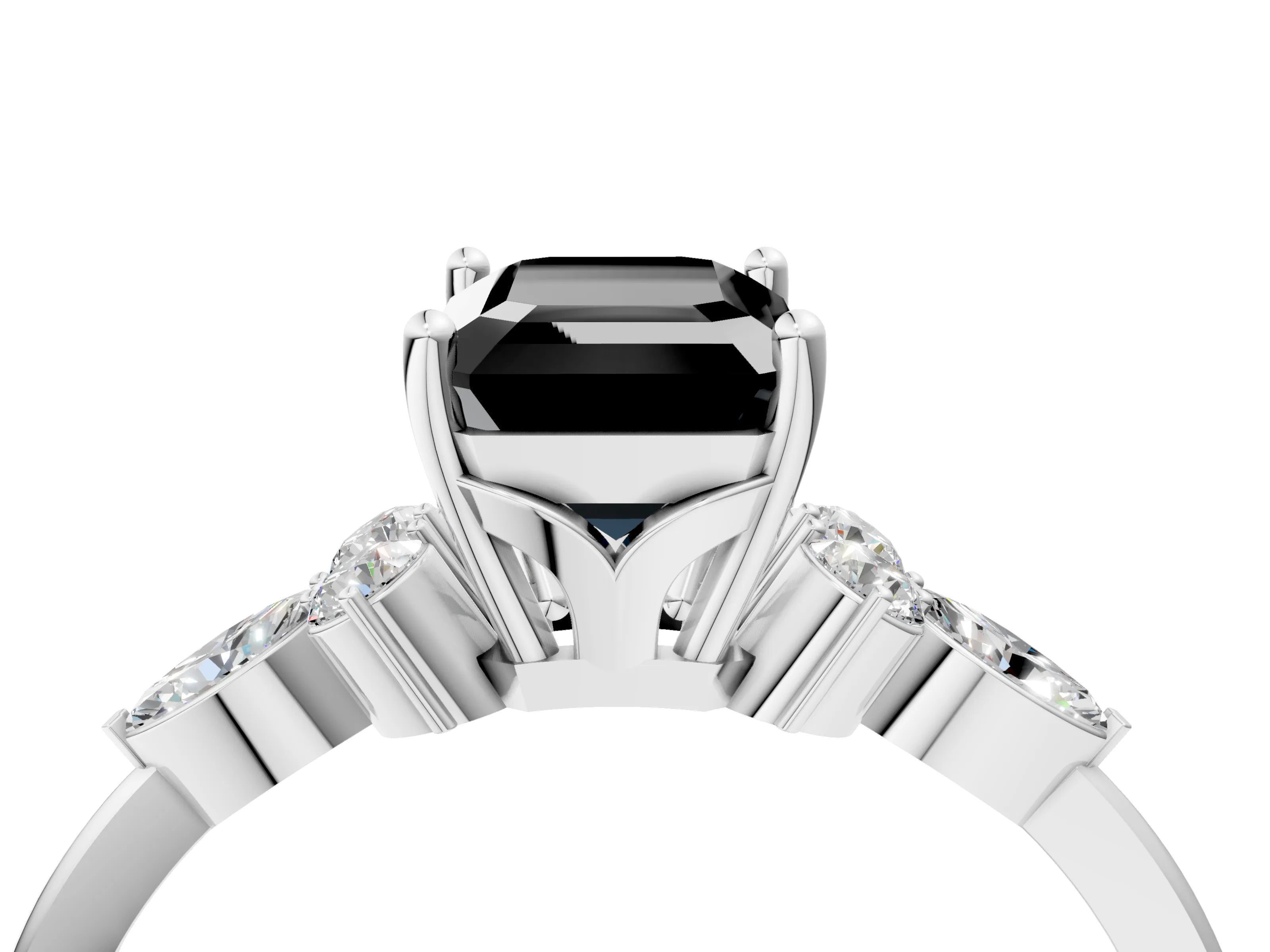 White gold Fancy Black Emerald Cut Brilliant Diamond Solitaire Ring with Pear Side Stones and Four-Prong Setting_22