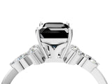 White gold Fancy Black Emerald Cut Brilliant Diamond Solitaire Ring with Pear Side Stones and Four-Prong Setting_22