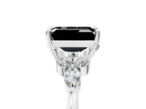 White gold Fancy Black Emerald Cut Brilliant Diamond Solitaire Ring with Pear Side Stones and Four-Prong Setting_23