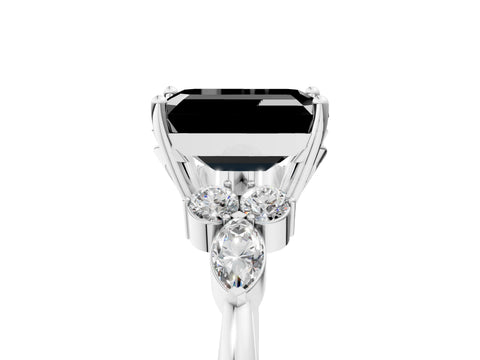 White gold Fancy Black Emerald Cut Brilliant Diamond Solitaire Ring with Pear Side Stones and Four-Prong Setting_23