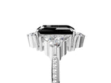 White gold Fancy Black Emerald Cut Brilliant Diamond with Cluster Setting on a Beaded Band and Four-Prong Setting_29
