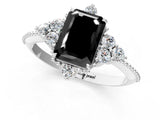 White gold Fancy Black Emerald Cut Brilliant Diamond with Cluster Setting on a Beaded Band and Four-Prong Setting_37