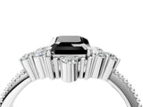 White gold Fancy Black Emerald Cut Brilliant Diamond with Cluster Setting on a Beaded Band and Four-Prong Setting_40