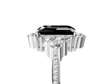 White gold Fancy Black Emerald Cut Brilliant Diamond with Cluster Setting on a Beaded Band and Four-Prong Setting_41