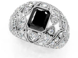 White gold Fancy Black Emerald Cut Brilliant Halo Pave Diamond Milgrain Ring_1