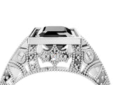 White gold Fancy Black Emerald Cut Brilliant Milgrain Filigree Diamond Ring with Square Prong Setting_4