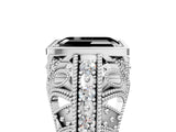 White gold Fancy Black Emerald Cut Brilliant Milgrain Filigree Diamond Ring with Square Prong Setting_5