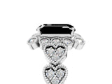 White gold Fancy Black Emerald Cut Brilliant Milgrain Pave Heart Band Solitaire Ring_17