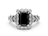 White gold Fancy Black Emerald Cut Brilliant Milgrain Pave Heart Band Solitaire Ring_24