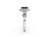 White gold Fancy Black Emerald Cut Brilliant Milgrain Pave Heart Band Solitaire Ring_26
