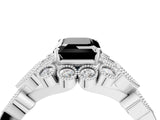 White gold Fancy Black Emerald Cut Brilliant Milgrain Pave Heart Band Solitaire Ring_28