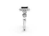 White gold Fancy Black Emerald Cut Brilliant Milgrain Pave Heart Band Solitaire Ring_2