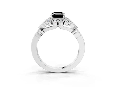 White gold Fancy Black Emerald Cut Brilliant Milgrain Pave Heart Band Solitaire Ring_3
