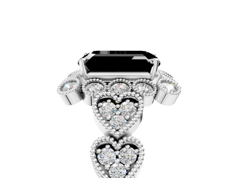 White gold Fancy Black Emerald Cut Brilliant Milgrain Pave Heart Band Solitaire Ring_41